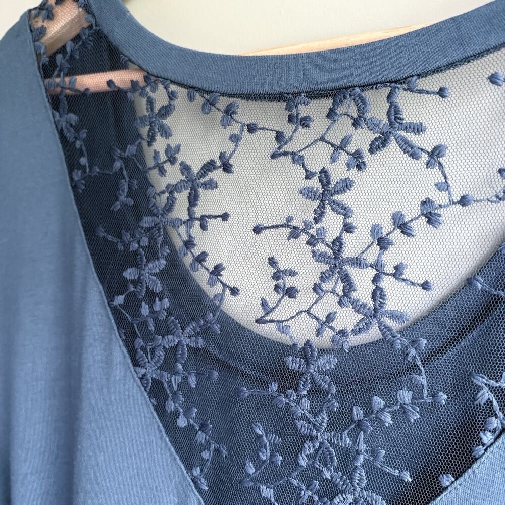 TORRID Super Soft Knit Tunic‎ Teal Floral Embroidered Mesh Lace NWT Plus Size 1X - Picture 10 of 12